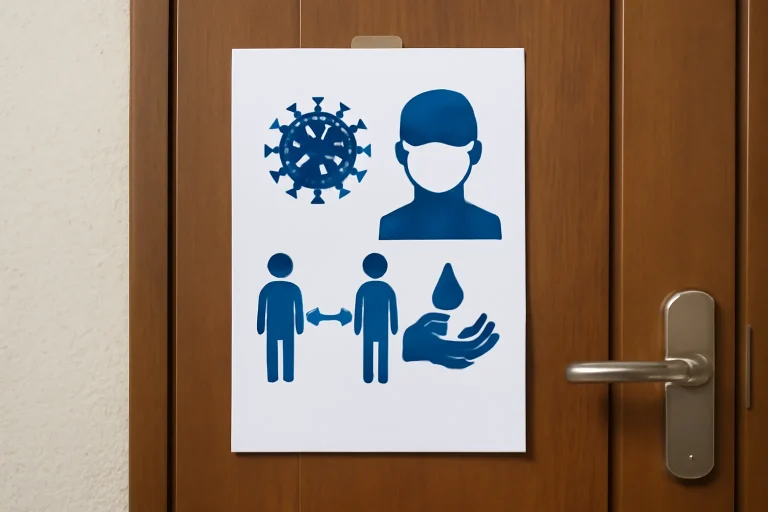 Cartel imprimible para puertas sobre medidas de prevenci&oacute;n de covid 19